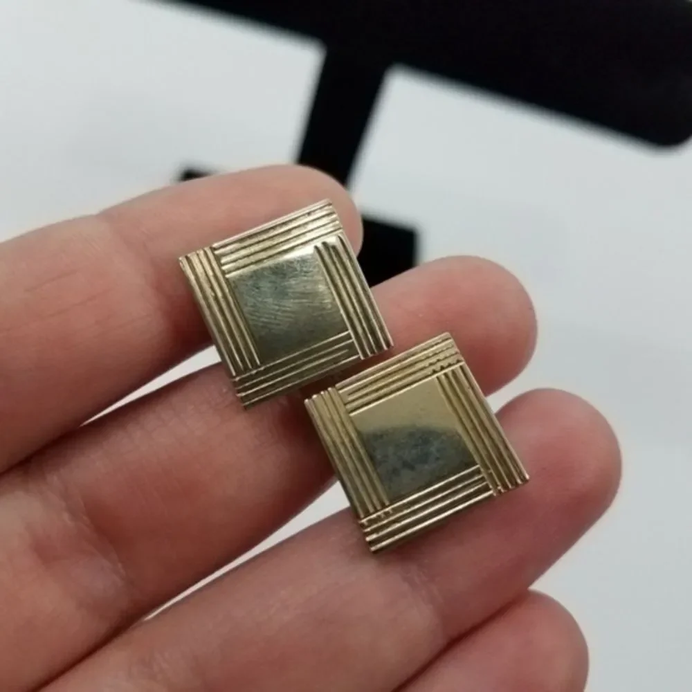 ! Gold‎ Tone Cufflinks Mens Square Minimalist Jewel
